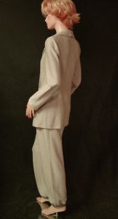 2090 St John Herringbone Knit Pants Suit Sz 8 Doubl Breasted Fitted