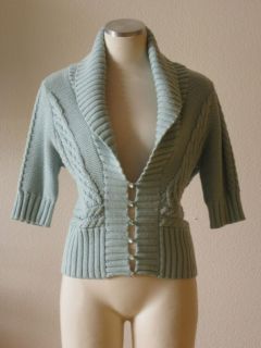 Free People Pastel Baby Blue Chunky Cable Knit Shawl Collar Cardigan