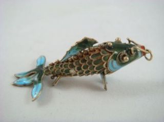 Blue Enamel Cloisonne Articulating Koi Fish Charm Pendant