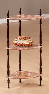 Cherry Pink Marble Transitional 3 Shelf Corner Plant Stand Side Table