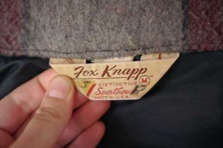 Vintage 1960s Fox Knapp CPO Plaid Wool Warm Shirt Jacket USA Made M