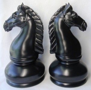 Classic Black Knight Chess Piece New Pair Horse Head Bookends Book End