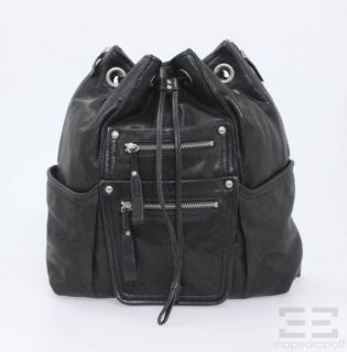 Kooba Black Leather Silver Grommet Drawstring Backpack