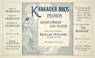 1917 Ad Krakauer Dynachord Brothers Piano Musical Instrument Electric