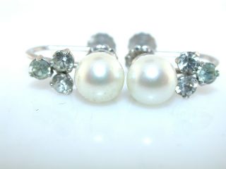 Vintage Krementz Cultured Pearl Crystal Screwback Earrings
