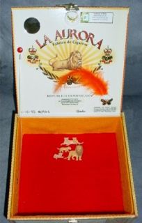 Orig La Aurora Lion Cigar Box Purse Orange Bead Brass