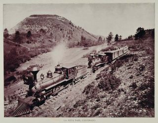 1893 Print Steam Engine Train La Veta Pass Colorado Original