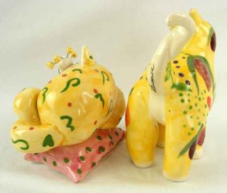 Amy Lacombe Signed Pair of Cat Figurines Sleeping Kitty Plays Music