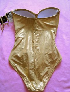 Ultra Hot Gold Bandeau One Piece Ruched Bathing Suit Swimsuit Swimwear
