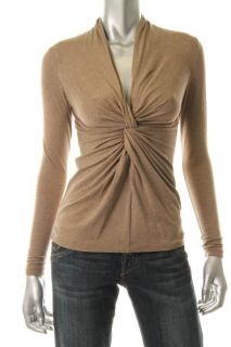 Lafayette 148 New Tan Heathered Knot Front Long Sleeve Pullover Top