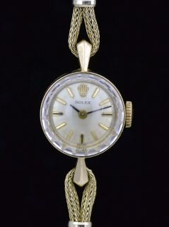 Vintage Ladies Rolex Watch 14k Solid Yellow Gold Manual Wind Diamond