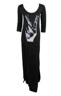 Lauren Moshi Womens Black Lala Peace Sign 3 4 Sleeve Maxi Dress XS $