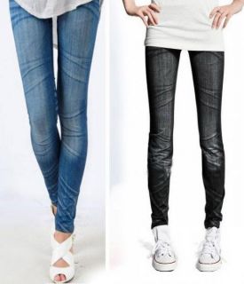 Design Sexy Imitate Jeans Girl Lacker Print Leggings Tights Pants Punk