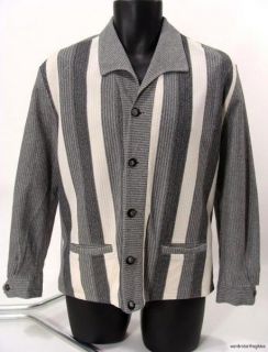 50s 60s mens GRAY STRIPED WINDBREAKER Shirt Jac Jacket rockabilly M L