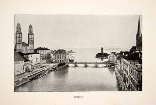 1897 Print Zurich Switzerland Lake Historic Image Cityscape