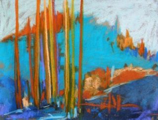 Original Abstract Blue Landscape Pastel Painting JMW Art John Williams