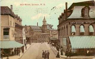 NH Laconia Mill St Town View mailed 1912 Early T15611