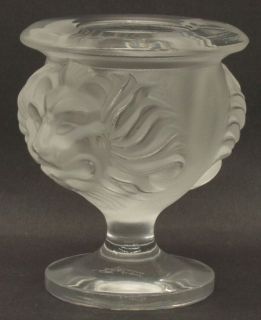 680 Lalique Double Lion Face Ring Pin Tray Lions Head Candle Holder