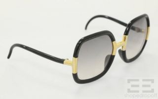 Ted Lapidus Vintage Black Gold Retro Oversized Square Frame Sunglasses