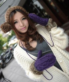 1pair 650466 New Womens Purple Winter Warm Knitted Fleece Lined