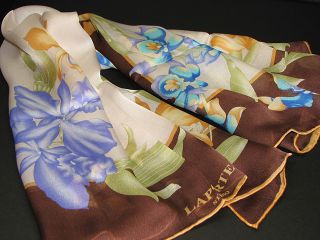Laporte Studio Silk Scarf Floral 35 x 35 Brown