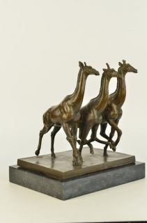 Large African Giraffe Trio Bronze Sculpture Art Marble Figurine Jungle