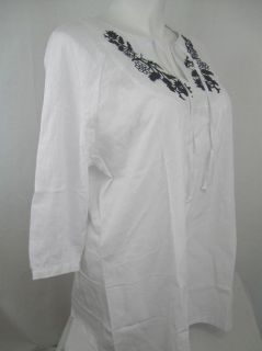 City Hearts Size 3X 3 4 Sleeve Embroidered Tunic in White with Navy