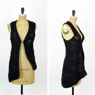 Helmut Lang Sweater Vest P ✴ Black Deconstructed Chunky Knit