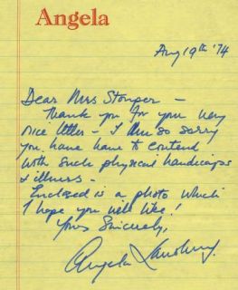 Angela Lansbury Vintage 1974 Original Signed Handwritten Letter ALS
