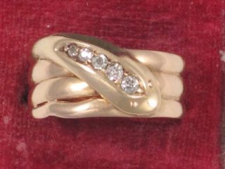 Chester Hm 18ct Gold & 5 Diamond Set Serpent or Snake Ring dated 1903