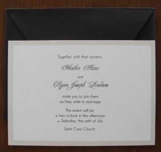 25 Gartner Wedding Invitations White w Black Envelope