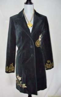 CAbi Black Velvet Long Jacket Coat 10 Embroidered Flowers Stunning