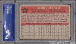 1958 Topps 487 Mickey Mantle All Star Yankees HOF NMMT PSA 8