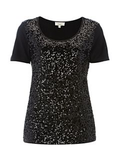 Linea Weekend Ladies Embellished Sequin Front Jersey T Shirt Black   