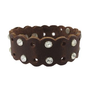 Leather Rhinestone Studded Wristband Bracelet Color Choice Color Brown