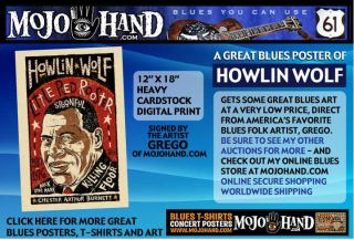 Big Howlin Wolf Blues Folk Art Poster Art by Grego Mojohand 12x18