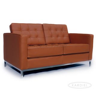 Florence Knoll Loveseat Chair Luxe Camel Standard Aniline Leather 2