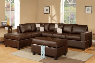 Bonded Leather Match Sectional Sofa 3 PC Set w Free Storage Ottoman in
