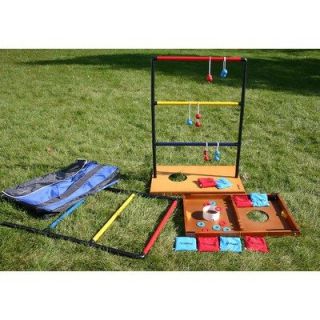 features three in one outdoor game a bag toss a ladder toss and