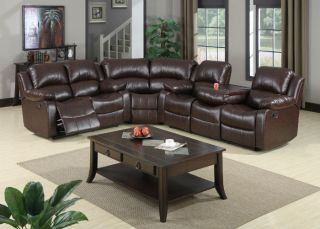 Leather Reclining Sectional Sofa Big Brown Living Room Sectional Couch