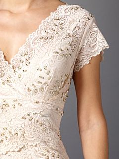 JS Collections Lace V neck layered dress Champagne   