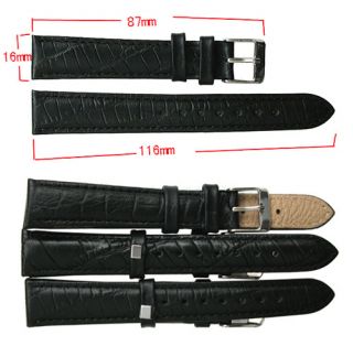 16mm Crocodile Grain Leather Watch Band Wristwatch Strap Black B28