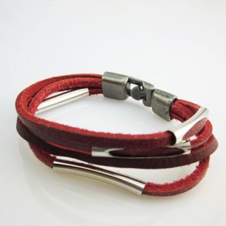 Multi Storey Cool Men Hand Woven Leather Bracelet Red Fashion Jewelry