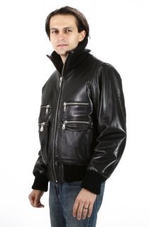 New Silver Zippered Black Urban Lambskin Leather Bomber Jacket