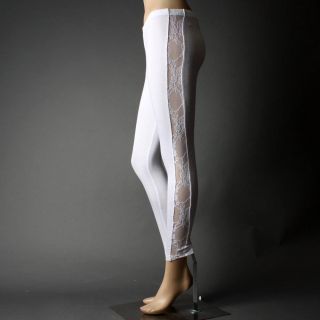 White Opaque Lace Side Stretch Footless Pants Leggings Size M