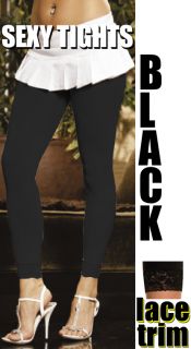 Plus Size Black Lace Trim Footless Tights Leggings Crop