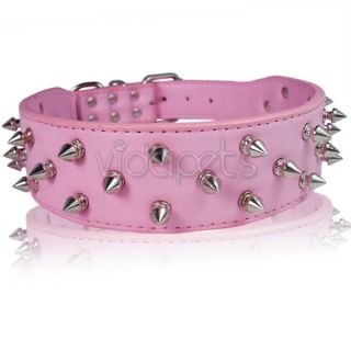19 22 Pink Leather Spiked Dog Collar Large Spikes