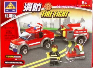 Fire Fight Engine Truck Tractor Set with Minifigure Building Blocks