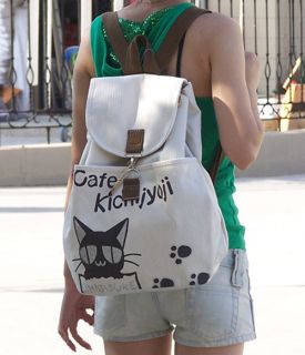 Korean Style Ladys Girls Cat Canvas Backpack Handbag Shoulder Bag