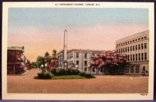 Monument Square Lenoir North Carolina Linen Postcard